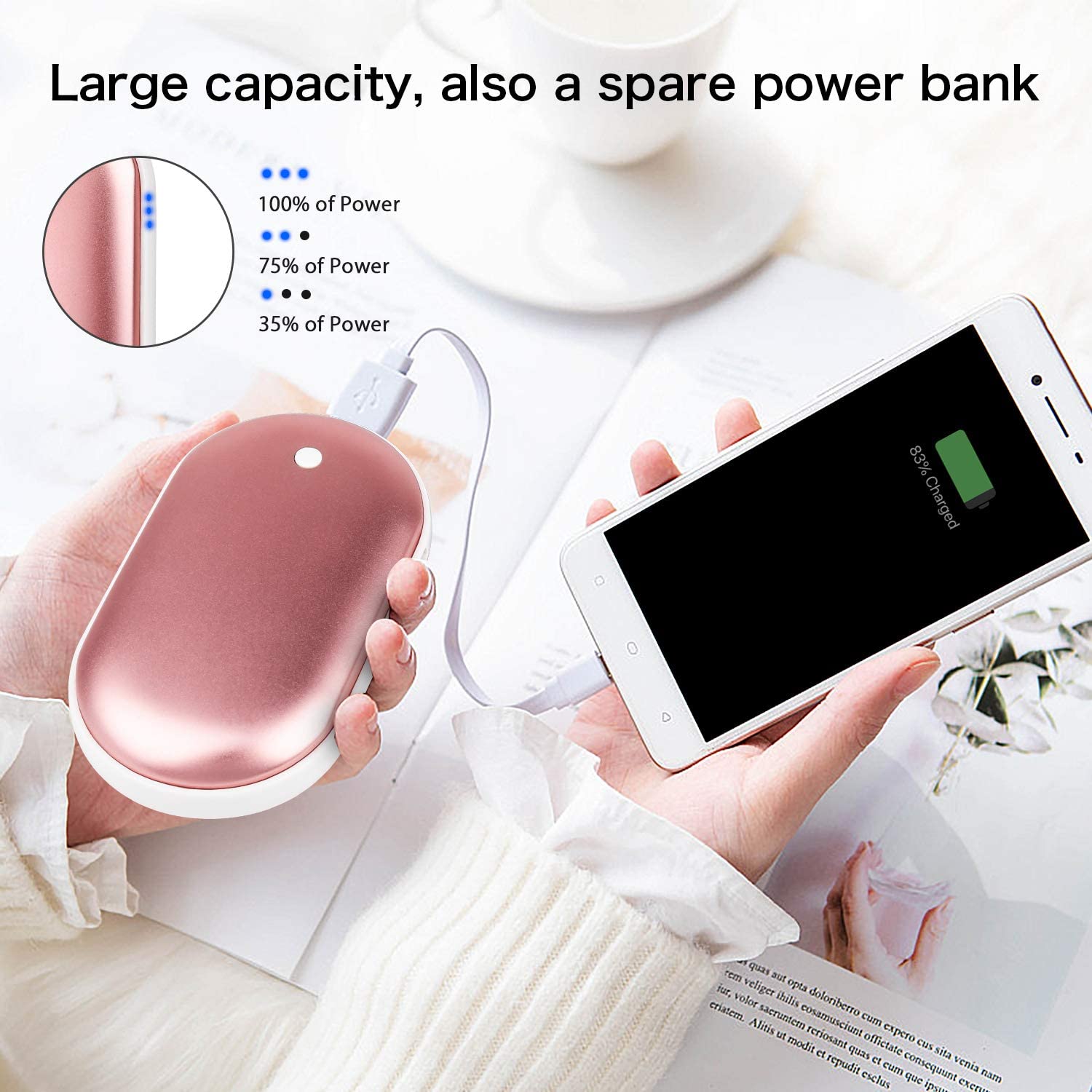 BRIGENIUS Hand Warmers Rechargeable, 5200mAh Electric Portable Double-Side  Pocket Hand Warmer/Phone Charger, Safe Heat