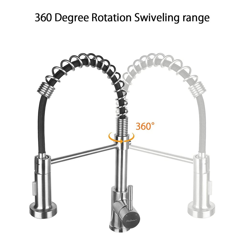 SkyGenius Stainless Steel Pull Down Spring Kitchen Faucet with Sprayer